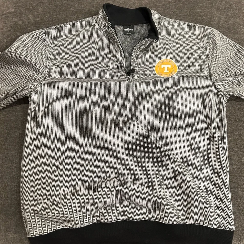 Colosseum Gray Black Zip-Up Sweater with Yellow Logo Patch